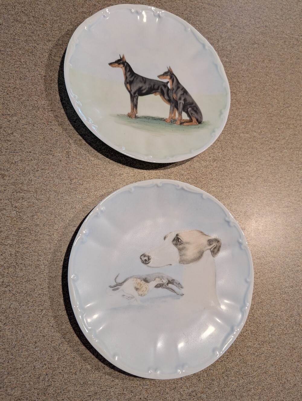 Barnhart Studios Hand Painted Limited Edition Plates Doberman Pincher, Greyhound